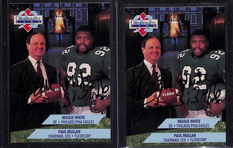 (2) Signed Reggie White Football Cards - Both 1992 Fleer Commemorative Cards W. Fleer CEO Paul Mullan (JSA Auction Letter)