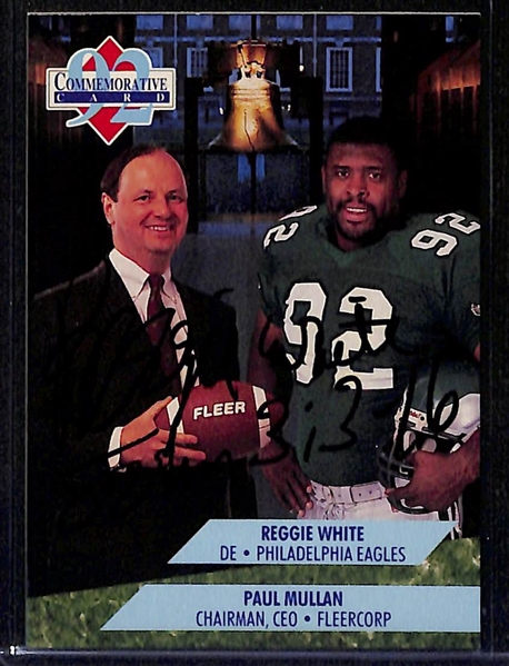 (2) Signed Reggie White Football Cards - Both 1992 Fleer Commemorative Cards W. Fleer CEO Paul Mullan (JSA Auction Letter)