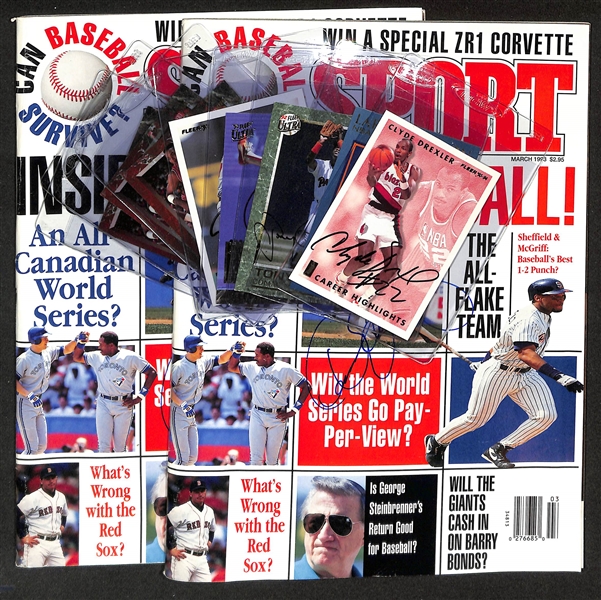 (8) Signed Baseball & Basketball Cards w. Tony Gwynn, Tom Glavine, Clyde Drexler, and Scotty Pippen (JSA Auction Letter)