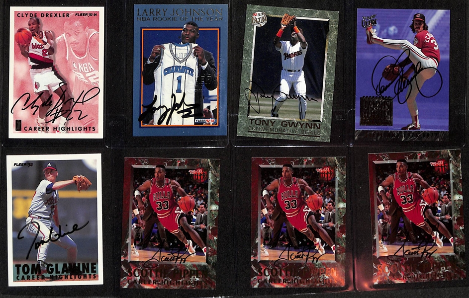 (8) Signed Baseball & Basketball Cards w. Tony Gwynn, Tom Glavine, Clyde Drexler, and Scotty Pippen (JSA Auction Letter)