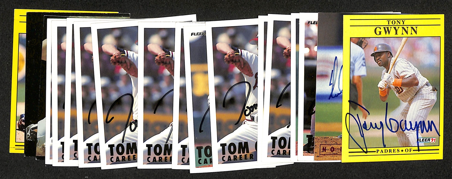 (18) Signed Baseball Cards w. Tony Gwynn, Nolan Ryan, (13) Tom Glavine, (2) Tim Salmon, Mike Jackson (JSA Auction Letter)