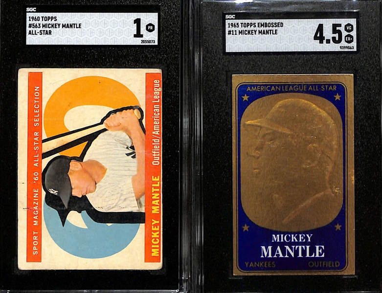 Lot of (2) SGC Graded Mickey Mantle Cards - 1960 Topps All Star (SGC 1), 1965 Topps Embossed (SGC 4.5) 