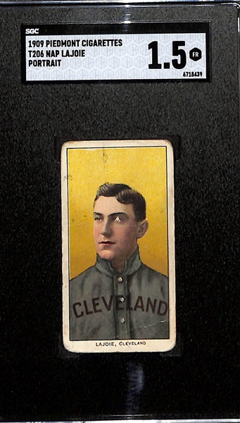 1909 T206 Nap Lajoie (HOF, Portrait) Tobacco Card (Piedmont Cigarettes Back) Graded SGC 1.5