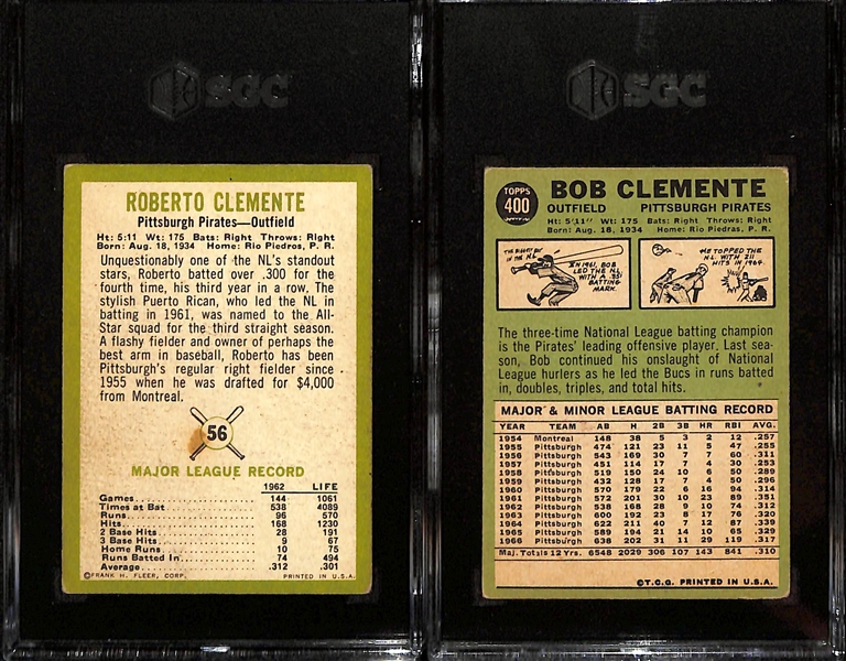 Lot of (2) SGC Graded Roberto Clemente Cards - 1963 Fleer #56 (SGC 3), 1967 Topps #400 (SGC 4)
