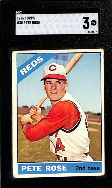 Lot of (3) SGC Graded 1960s Topps Cards - 1966 Pete Rose #30 (SGC 3), 1966 Carl Yastrzemski #70 (SGC 4), 1967 Willie Mays #200 (SGC 3)
