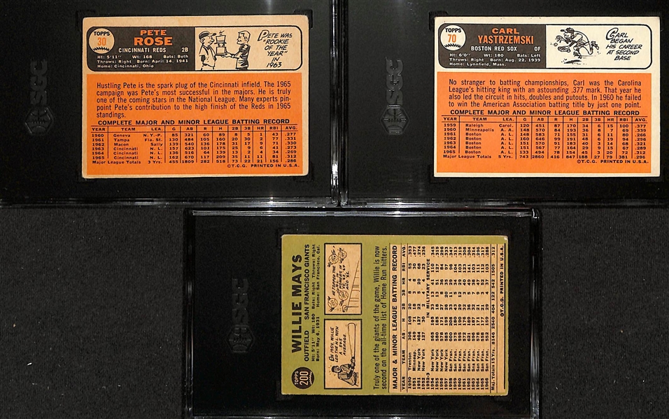 Lot of (3) SGC Graded 1960s Topps Cards - 1966 Pete Rose #30 (SGC 3), 1966 Carl Yastrzemski #70 (SGC 4), 1967 Willie Mays #200 (SGC 3)
