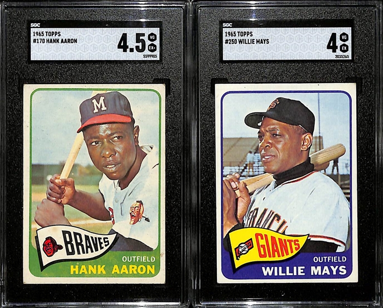 Lot of (2) SGC Graded 1965 Topps Cards - Hank Aaron #170 (SGC 4.5) & 1965 Topps Willie Mays #250 (SGC 4)