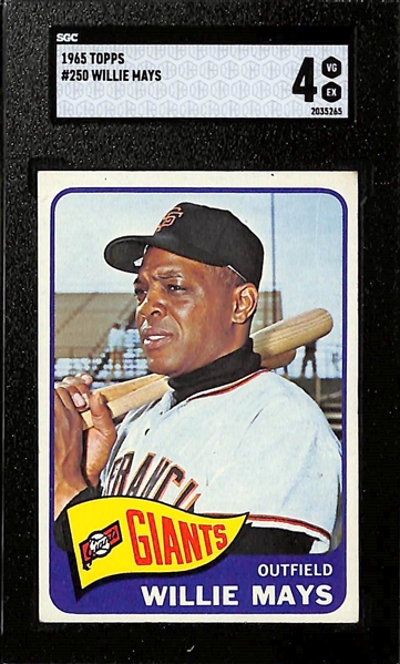 Lot of (2) SGC Graded 1965 Topps Cards - Hank Aaron #170 (SGC 4.5) & 1965 Topps Willie Mays #250 (SGC 4)