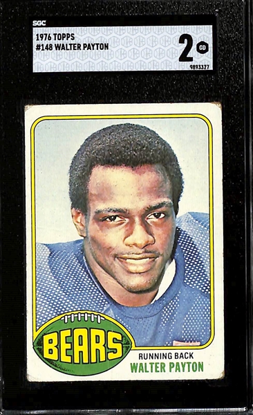 Lot of (4) SGC Graded Vintage Hall Of Fame Topps Cards - 1976 Walter Payton Rookie (SGC 2), (2) 1980 Rickey Henderson Rookies (SGC 3.5 & 4), 1973 Johnny Unitas Blank Back (SGC Authentic)