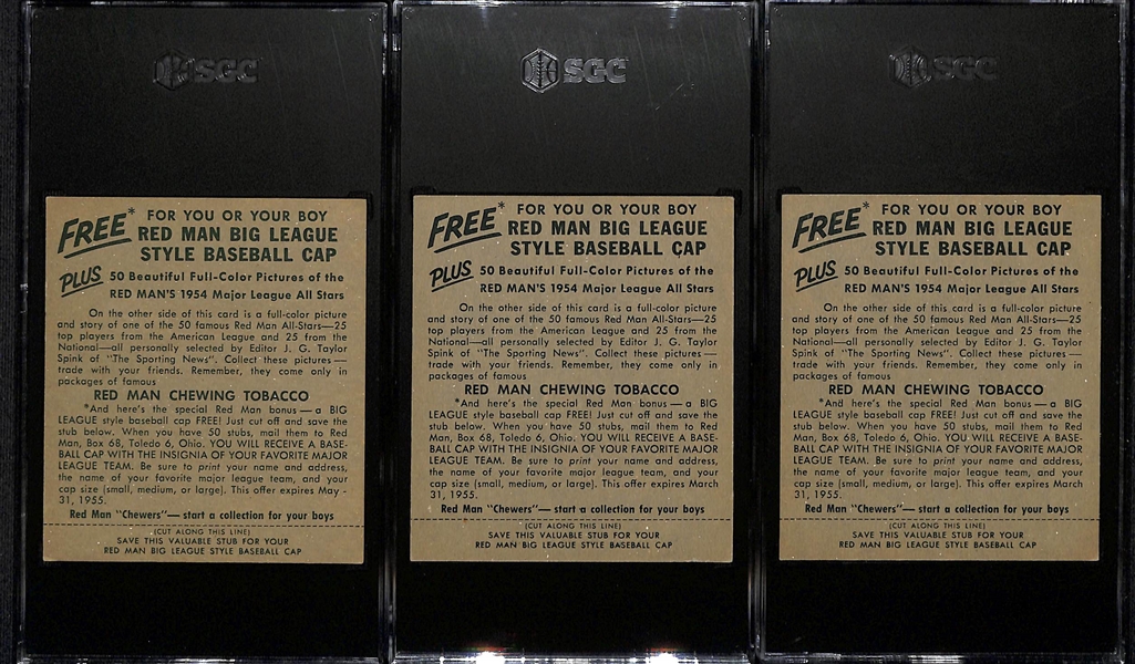 Lot of (3) SGC 4 - 1954 Redman Tobacco Phillies Cards with Tabs - Richie Ashburn, Robin Roberts, Curt Simmons
