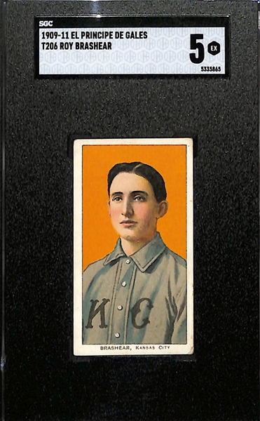 1909-11 T206 Rare Back (El Principe De Gales) Roy Brashear (Kansas City) Tobacco Card Graded SGC 5