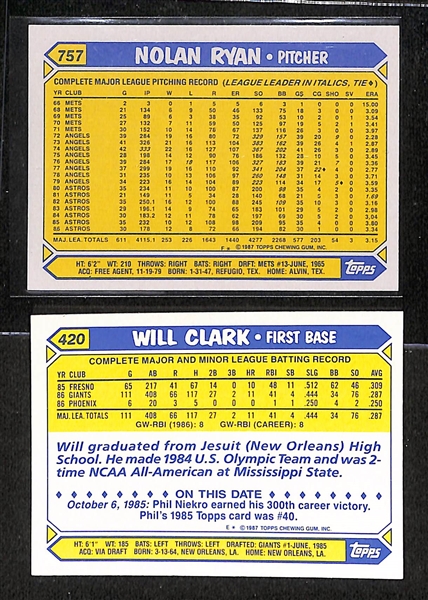 1987 Topps Tiffany Baseball Near Complete Set with Nolan Ryan, (2) Will Clark Rookies (778/792 cards).  Bo Jackson & Barry Bonds are 2 of the missing cards.