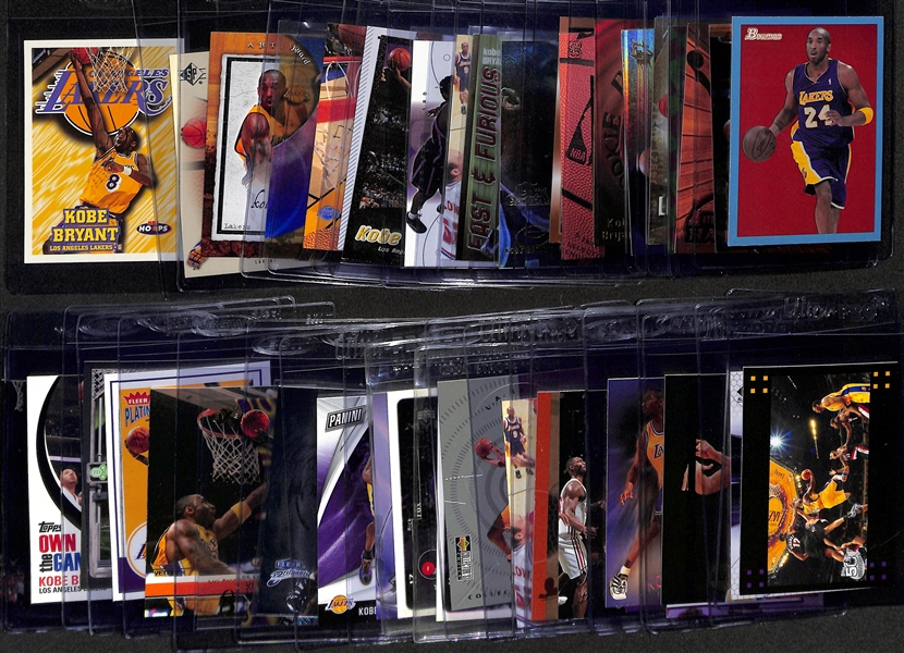 Lot of (43) Kobe Bryant Cards with Inserts - Inc. 2009-10 Bowman Heritage Blue (#/1948), 1997-98 Topps Finest Showstoppers, 1999-00 Masters of the Hardwood, +