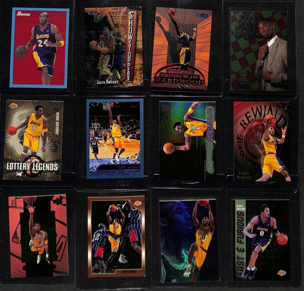 Lot of (43) Kobe Bryant Cards with Inserts - Inc. 2009-10 Bowman Heritage Blue (#/1948), 1997-98 Topps Finest Showstoppers, 1999-00 Masters of the Hardwood, +