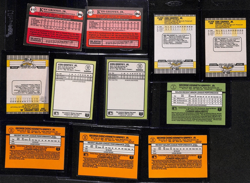 Lot of (31) Ken Griffey Jr Rookie Cards - (2) Topps Traded, (3) Fleer, (2) Donruss Baseball's Best, Donruss The Rookies, (23) Donruss