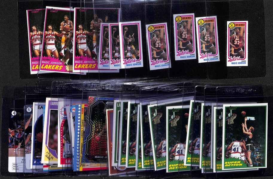 Lot of (34) Magic Johnson & Larry Bird Cards inc. (4) 1980-81 Topps Magic Johnson All Star Rookie Minis, (3) 1980-81 Topps Magic Johnson Rookie Minis, (3) 1981-82 Topps Magic Johnson, +