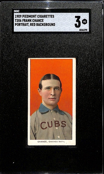 1910 T206 Frank Chance (HOF, Red Portrait) Tobacco Card (Piedmont Cigarettes Back) Graded SGC 3