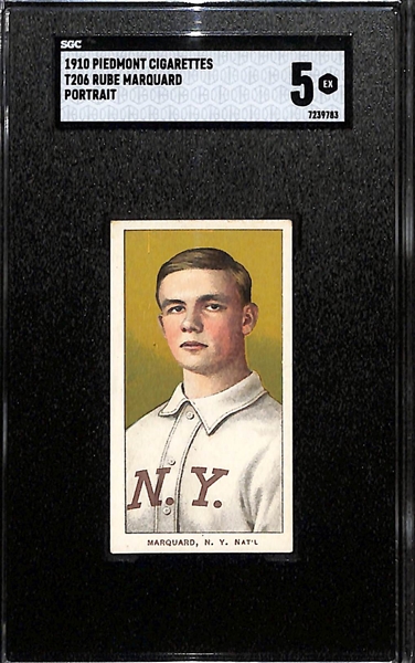 1909 T206 Rube Marquard (HOF, Portrait) Tobacco Card (Piedmont Cigarettes Back) Graded SGC 5