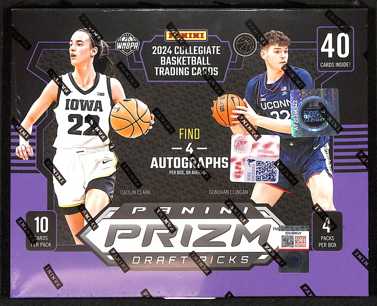 2024 Prizm Draft Picks Basketball Sealed Hobby Box (4 Autographs per Box) - Potential for Caitlin Clark or Paige Buecker