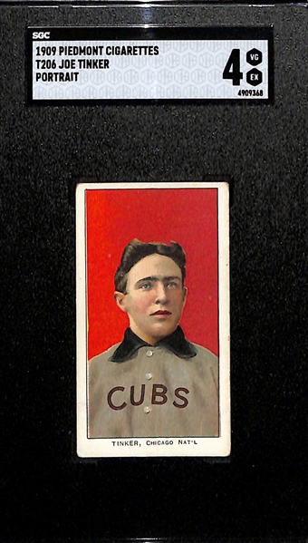 1909 T206 Joe Tinker (HOF, Portrait) Tobacco Card (Piedmont Cigarettes Back) Graded SGC 4