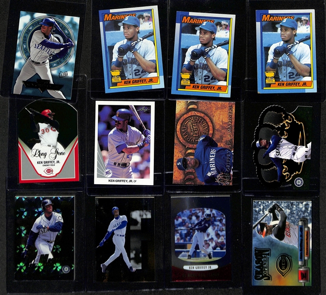 (100) Ken Griffey Jr Cards w. Many Inserts & Premium Cards - Inc. 2013 Topps Cut To The Chase, 2003 Topps Pristine, 1996 Topps Chrome, 1993 Topps Gold, 1995 Fleer Headliners, 1999 Topps Power...