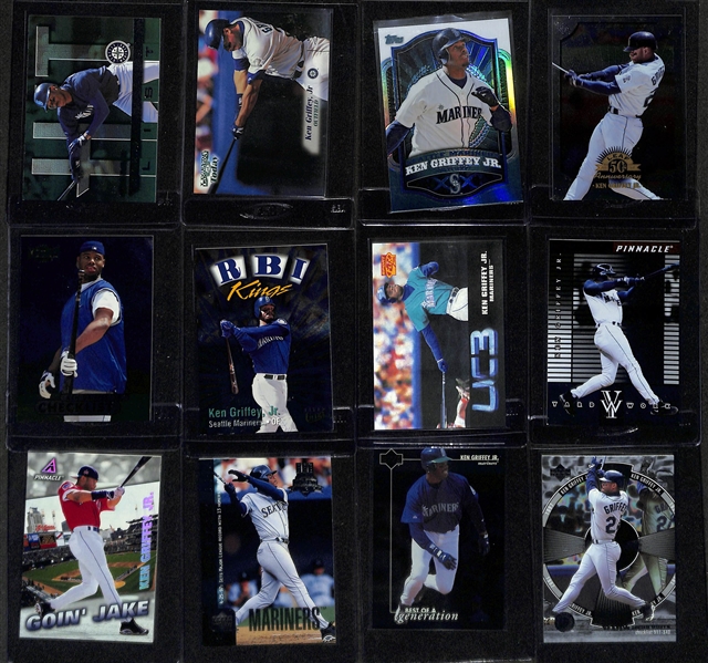 (100) Ken Griffey Jr Cards w. Many Inserts & Premium Cards - Inc. 2013 Topps Cut To The Chase, 2003 Topps Pristine, 1996 Topps Chrome, 1993 Topps Gold, 1995 Fleer Headliners, 1999 Topps Power...