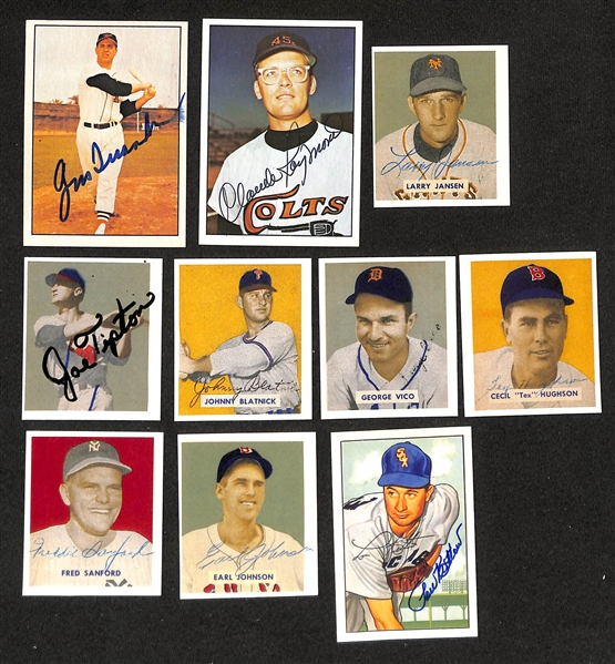 Lot of (46) Signed Old Timers Reprint Baseball Cards inc. Dom DiMaggio, Mel Parnel, Bill Rigney, Dick Groat, Tommy Henrich, + (JSA Auction Letter)