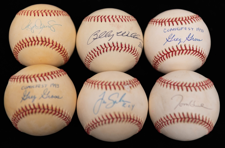 Lot of (6) Signed Baseballs w. Tom Glavine (HOF), Billie Williams (HOF), & Roger Clemens (JSA Auction Letter)