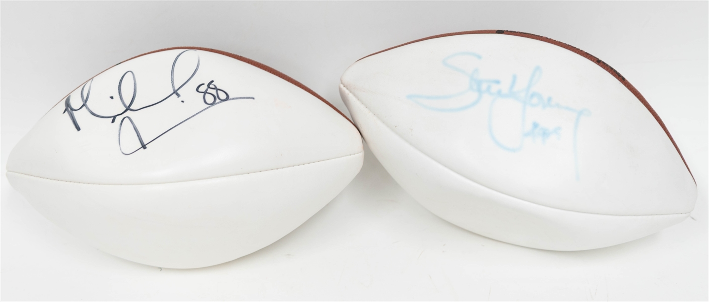 Lot of (2) HOFer Signed Footballs - Michael Irvin & Steve Young (JSA Auction Letter) - Footballs Do Not Inflate