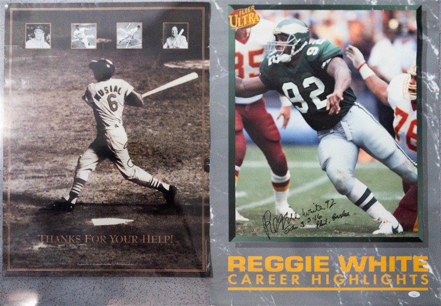 Reggie White and Stan Musial Signed Posters (JSA Auction Letter)