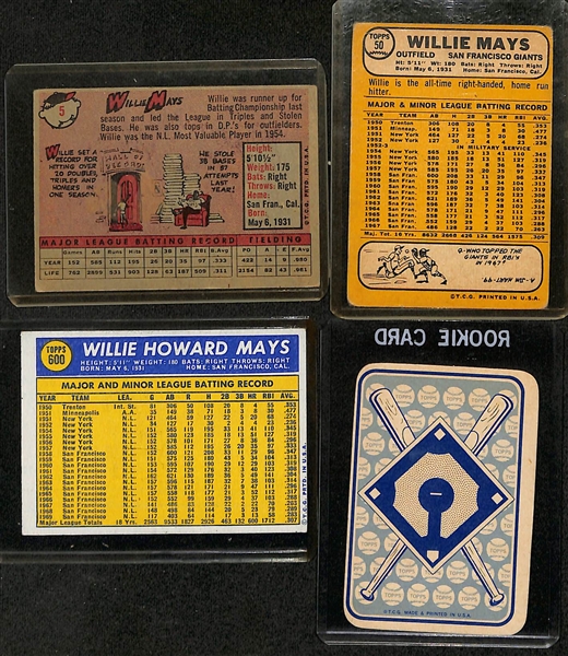 Lot of (4) Topps Willie Mays Baseball Cards w. 1958 Topps Willie Mays #5