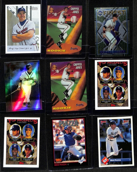 Lot of (71) Chipper Jones & Mike Piazza Rookie and Insert Cards inc. (3) 1993 Upper Deck Chipper Jones Rookies, (2) 1993 Topps Chipper Jones Rookie Gold, (3) 1993 Topps Mike Piazza Rookie Gold, +
