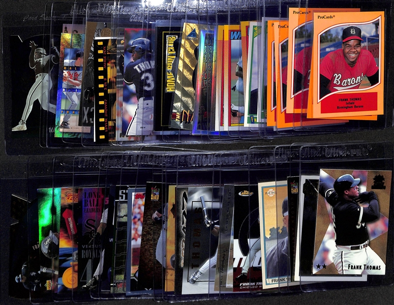Lot of (42) Frank Thomas Rookie & Insert Cards inc. (5) 1990 Pro Cards Rookies, (3) 1990 Score Rookie, (3) 1990 Topps Rookies, 1996 Bowmans Best Refractor, +