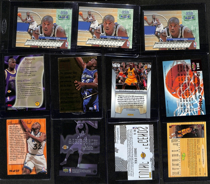 Lot of (38) Shaquille O'Neal Mostly Rookie & Insert Cards inc. (3) 1992-93 Fleer Ultra Rookies, 1998-99 Stadium Club Royal Court, 1996-97 Skybox Larger Than Life, 2012-13 Prizm Finalists, +