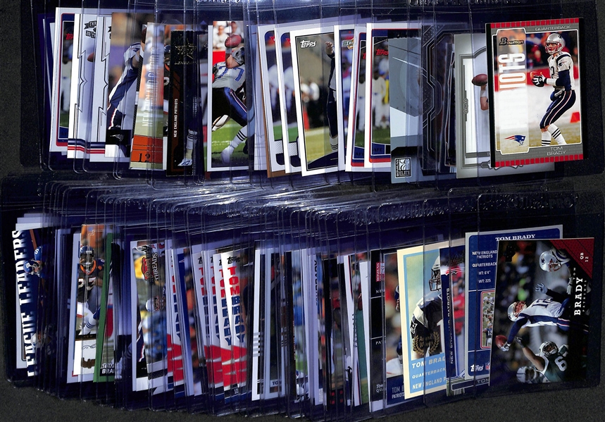 Lot of (76) Tom Brady Cards w. Many Early Career Inc. 2005 Bowman, 2004 Donruss Classics, 2014 Topps Mini Chrome, 2020 Prizm, 2006 Elite, (2) 2006 Topps, +