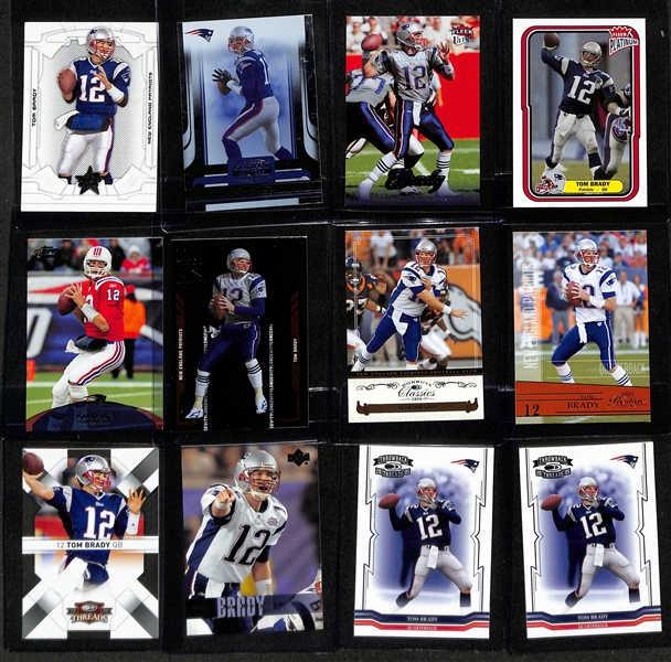 Lot of (76) Tom Brady Cards w. Many Early Career Inc. 2005 Bowman, 2004 Donruss Classics, 2014 Topps Mini Chrome, 2020 Prizm, 2006 Elite, (2) 2006 Topps, +