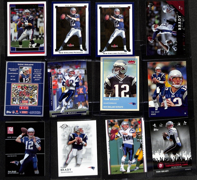 Lot of (76) Tom Brady Cards w. Many Early Career Inc. 2005 Bowman, 2004 Donruss Classics, 2014 Topps Mini Chrome, 2020 Prizm, 2006 Elite, (2) 2006 Topps, +