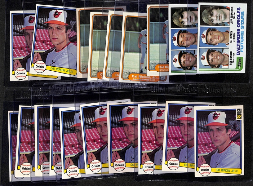 Lot of (19) 1982 Cal Ripken Jr Rookie Cards - (2) Topps, (5) Fleer, (12) Donruss
