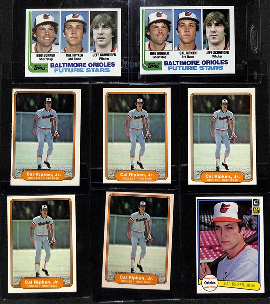 Lot of (19) 1982 Cal Ripken Jr Rookie Cards - (2) Topps, (5) Fleer, (12) Donruss