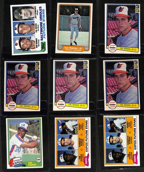 Lot of (41) 1981-82 Baseball Rookie Cards inc. 1982 Topps Cal Ripken Jr, 1982 Fleer Cal Ripken Jr, (4) 1982 Donruss Cal Ripken Jr, 1981 Topps Tim Raines, +