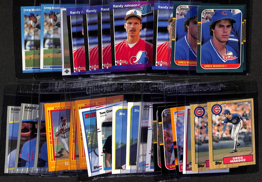 Lot of (31) 1987-89 Baseball Rookie Cards inc. (3) 1987 Donruss Greg Maddux The Rookies, (6) 1989 Donruss Randy Johnson, 1989 Upper Deck John Smoltz, (2) 1987 Fleer Update Greg Maddux, +