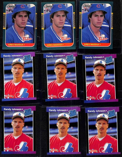 Lot of (31) 1987-89 Baseball Rookie Cards inc. (3) 1987 Donruss Greg Maddux The Rookies, (6) 1989 Donruss Randy Johnson, 1989 Upper Deck John Smoltz, (2) 1987 Fleer Update Greg Maddux, +