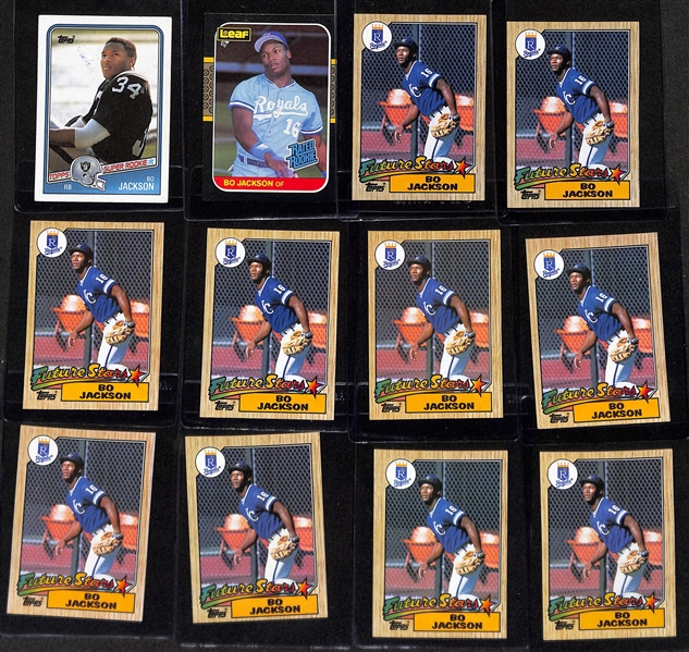 Lot of (57) Bo Jackson Rookie Cards inc. 1988 Topps Football, 1987 Leaf, (11) 1987 Topps Baseball, (9) 1986 Topps Traded, +