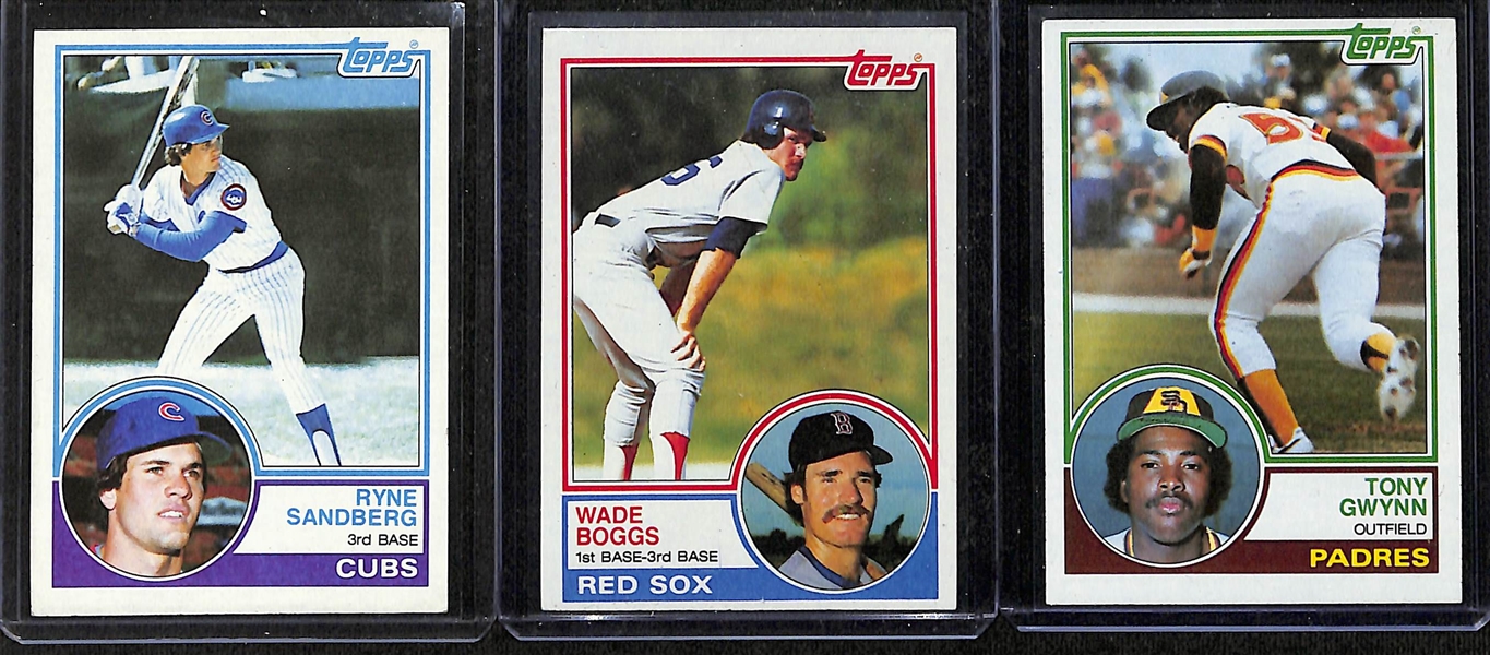 Lot of (2) 1980s Topps Baseball Complete Sets - 1983 & 1985 with Gwynn/Boggs/Sandberg/McGwire/Puckett/Clemens Rookie Cards