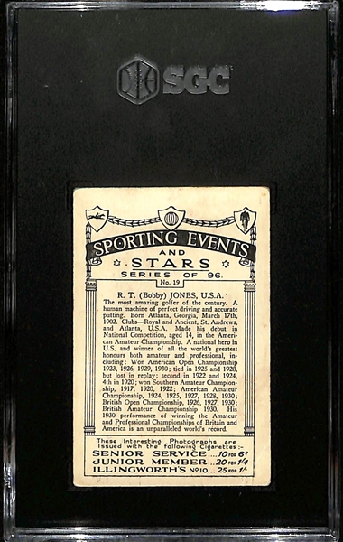 1935 J.A. Pattreiouex #19 R.T. (Bobby) Jones Sporting Events and Stars SGC 2 (Golf Legend & HOFer)