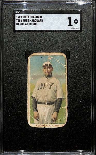1909 T206 Sweet Caporal Rube Marquard (HOF) - Hands on Thighs - Graded SGC 1 - Factory 649 Overprint