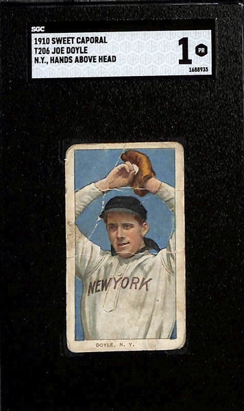 Lot of (3) T206 SGC Graded Baseball Cards w. Joe Doyle, Bill O'Hara, and Hooks Wiltse