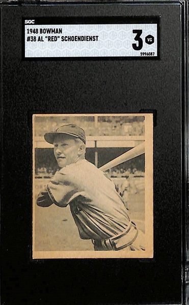 Lot of (2) SGC Graded 1948 Bowman Rookie Cards w. Al Red Schoendienst (HOF) and Enos Slaughter (HOF)