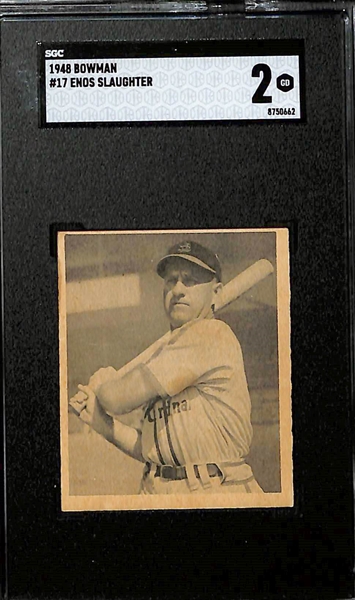 Lot of (2) SGC Graded 1948 Bowman Rookie Cards w. Al Red Schoendienst (HOF) and Enos Slaughter (HOF)