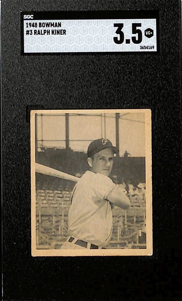 Lot of (2) SGC Graded 1948 Bowman Rookie Cards w. Warren Spahn (HOF) and Ralph Kiner (HOF)